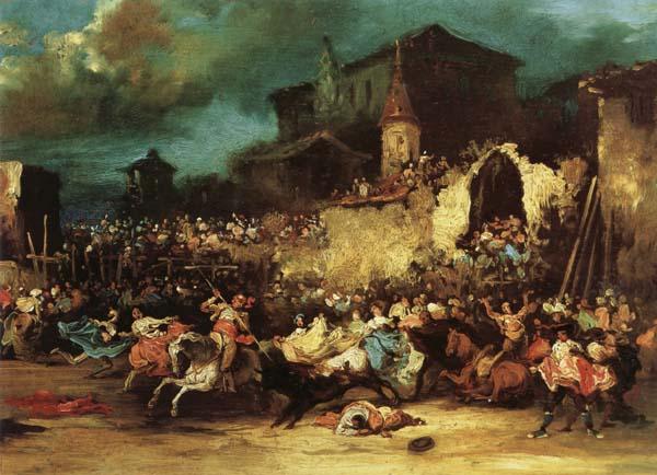 Eugenio Lucas Velazquez Village Bullfight oil painting image